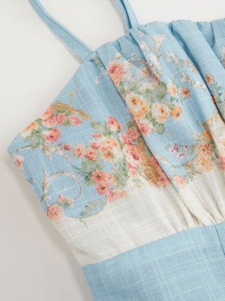 Sculptural Square Neck Floral Tiered Flared Mini Cami Dress