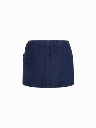 Denim Low Rise Washed Buckle Metal Detail Pencil Mini Skirt