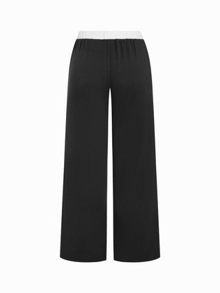 Cotton-blend V-neck Two Tone Top & Mid Rise Drawstring Straight Leg Trousers Set