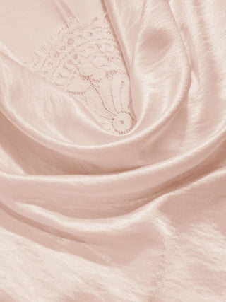 Satin Cowl Neck Lace Panel Top & Mid Rise Flared Maxi Skirt Set