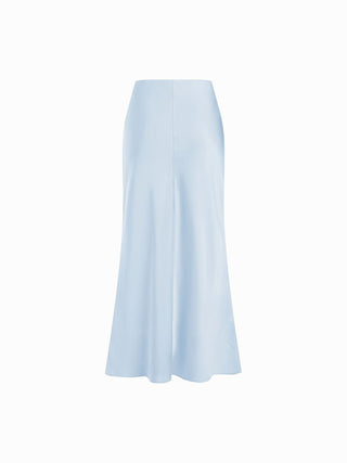 Satin Mid Rise Ruffle Bias Maxi Skirt