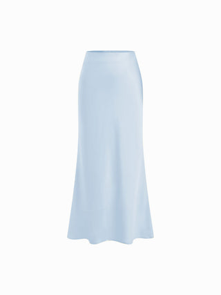 Satin Mid Rise Ruffle Bias Maxi Skirt
