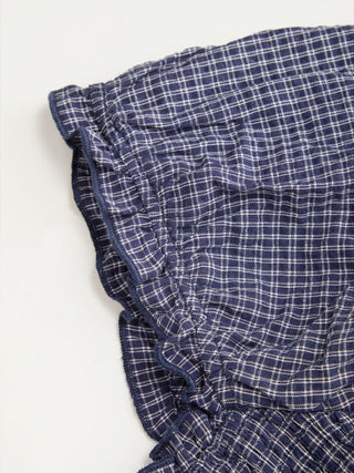 Woven Cotton-blend Gingham Shirred High Rise Mini Dress For Daily Casual