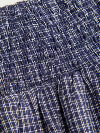 Woven Cotton-blend Gingham Shirred High Rise Mini Dress For Daily Casual