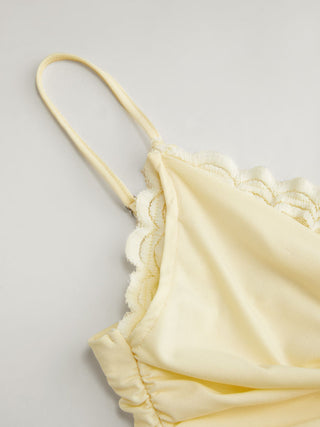 Sweetheart Neck Lace Panel Ruched Asymmetrical Hem Cami Top