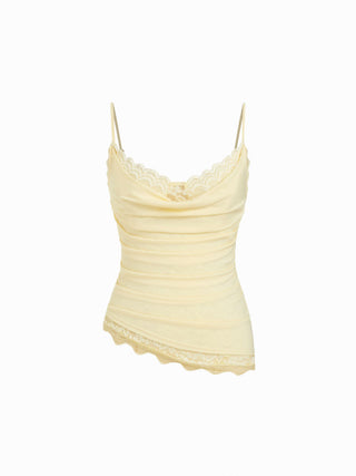 Sweetheart Neck Lace Panel Ruched Asymmetrical Hem Cami Top