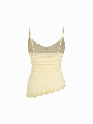 Sweetheart Neck Lace Panel Ruched Asymmetrical Hem Cami Top