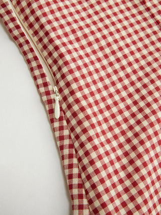 Cotton-blend Gingham V-neck Scallop Hem A-line Mini Dress