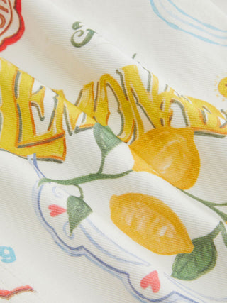 Cotton Mid Rise Fruit Cat Graphic Barrel-leg Trousers