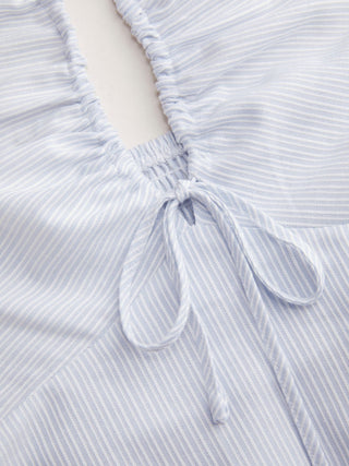 Cotton-blend Striped Halter Neckline Drawstring Peplum Hem Top