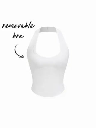 Cotton-blend Scoop Neck Halter Crop Top