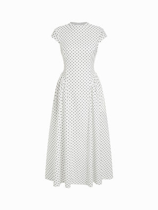 Sculptural Polka Dot Stand-Collar Flared Maxi Dress