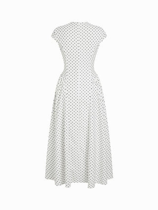 Sculptural Polka Dot Stand-Collar Flared Maxi Dress