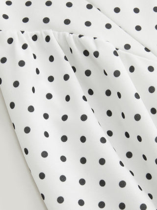 Sculptural Polka Dot Stand-Collar Flared Maxi Dress