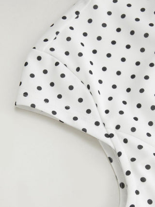 Sculptural Polka Dot Stand-Collar Flared Maxi Dress