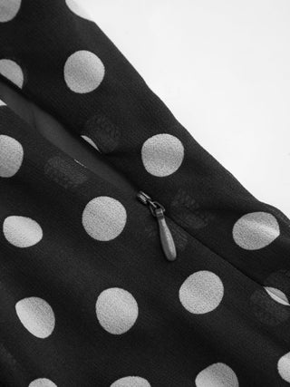 Chiffon Halter Neckline Polka Dot Ruffled Hem Ruched Maxi Dress