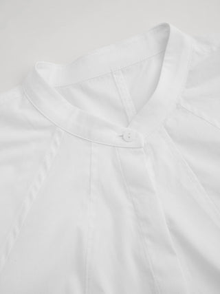 Cotton-blend Lantern Sleeve Round Neckline Blouse