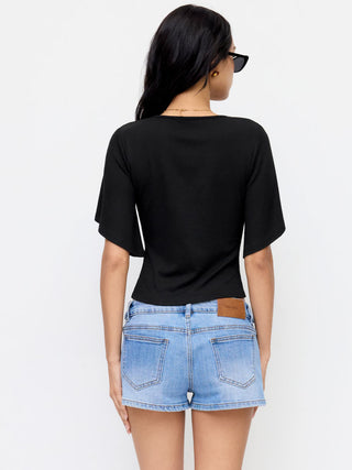 V-neck Ruched Short Bell Sleeve Top