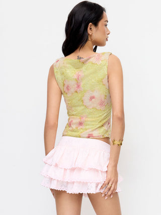 V-neck Floral Embroidery Sheer Tank Top