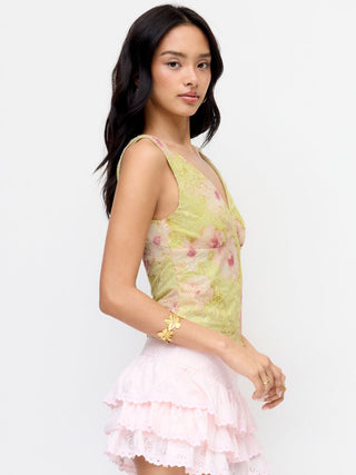 V-neck Floral Embroidery Sheer Tank Top