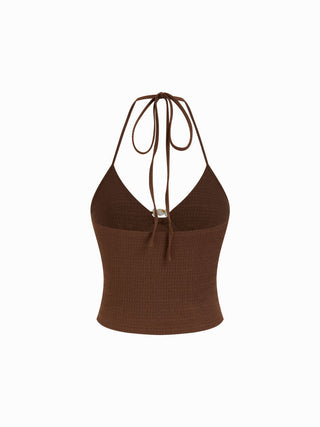 Textured Halter Neckline Beaded Cut Out Cami Top
