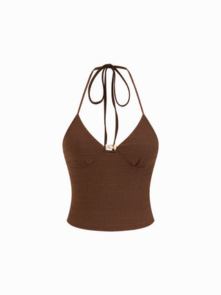 Textured Halter Neckline Beaded Cut Out Cami Top