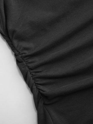 Cotton-blend Boat Neck Ruched Asymmetrical Hem Short Sleeve Tee