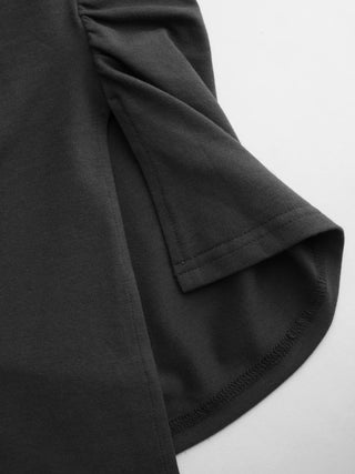 Cotton-blend Boat Neck Ruched Asymmetrical Hem Short Sleeve Tee