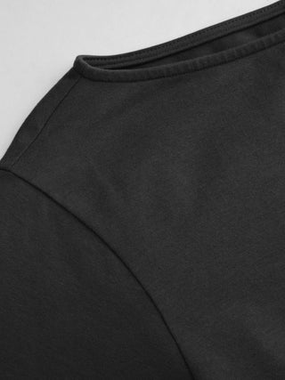 Cotton-blend Boat Neck Ruched Asymmetrical Hem Short Sleeve Tee