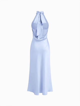 Satin Halter Neck Wrap High Rise Mermaid Maxi Dress