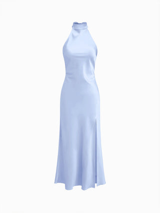 Satin Halter Neck Wrap High Rise Mermaid Maxi Dress