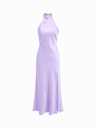 Satin Halter Neck Wrap High Rise Mermaid Maxi Dress