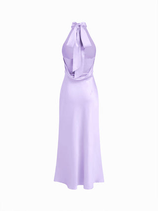 Satin Halter Neck Wrap High Rise Mermaid Maxi Dress