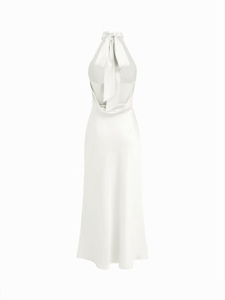 Satin Halter Neck Wrap High Rise Mermaid Maxi Dress