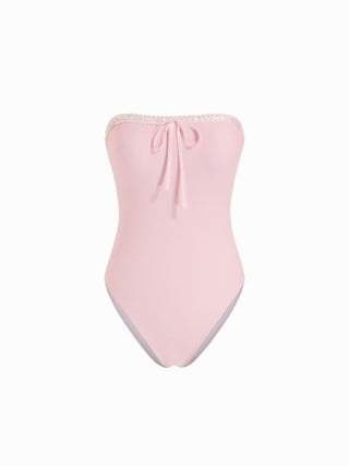 Square Neck Lace Trim Bowknot One Piece Swimsuit