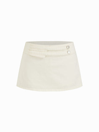 Denim Washed Denim Low Rise Metal Detail A-line Mini Skort For School Daily Casual