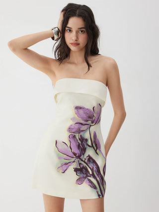 Satin Satin Floral Strapless A-line Mini Dress For Daily Casual Vacation