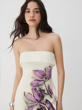 Satin Satin Floral Strapless A-line Mini Dress For Daily Casual Vacation