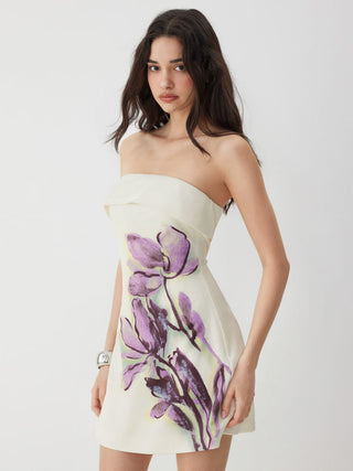 Satin Satin Floral Strapless A-line Mini Dress For Daily Casual Vacation
