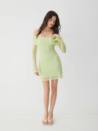 Off-shoulder Bell Sleeve Lace Bobycon Mini Dress