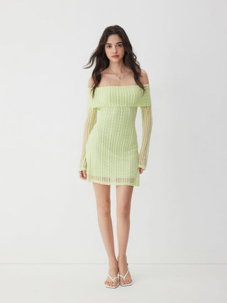 Off-shoulder Bell Sleeve Lace Bobycon Mini Dress