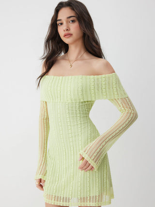Off-shoulder Bell Sleeve Lace Bobycon Mini Dress