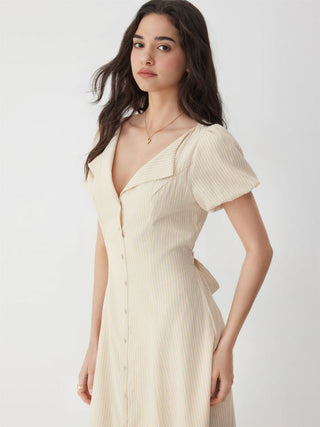 Cotton-blend Striped Ruched Tie Back Maxi Dress
