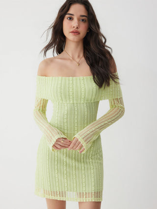 Off-shoulder Bell Sleeve Lace Bobycon Mini Dress