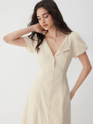 Cotton-blend Striped Ruched Tie Back Maxi Dress
