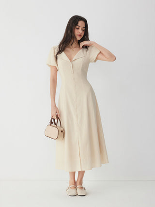 Cotton-blend Striped Ruched Tie Back Maxi Dress