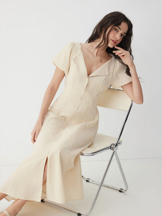 Cotton-blend Striped Ruched Tie Back Maxi Dress