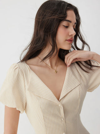 Cotton-blend Striped Ruched Tie Back Maxi Dress