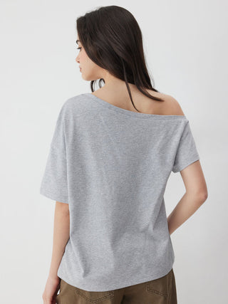 Cotton-blend Dachshund Graphic Asymmetrical Neck Oversized Tee