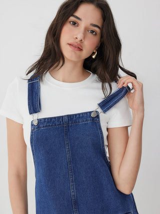 Denim Oversized A-line Pinafore Dress With Metal Detail